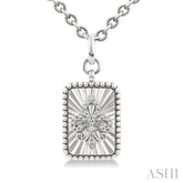 1/10 Ctw Rectangle fluted medallion Single Cut Diamond Fleur-De-Lis Pendant With Chain in Sterling Silver
